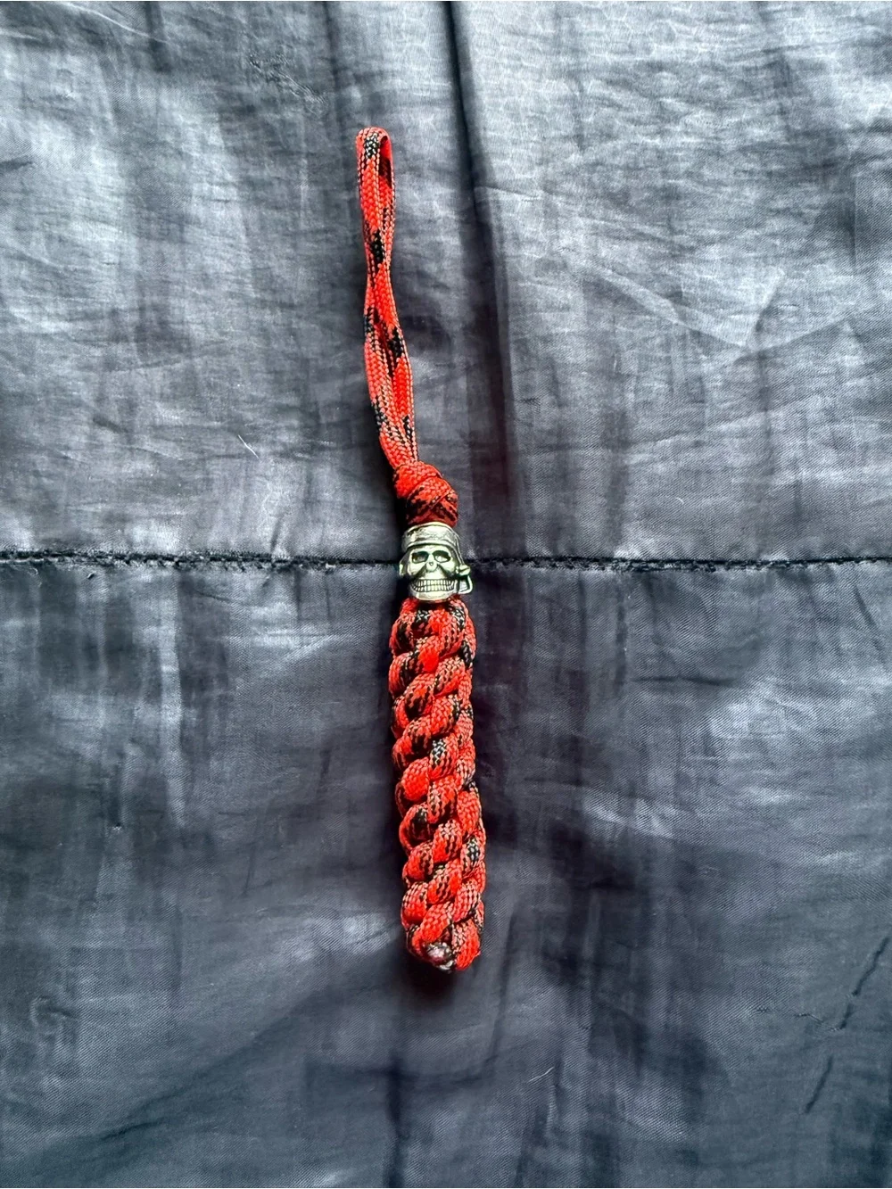 Red Braided Knife Paracord Lanyard with Skull Accent
